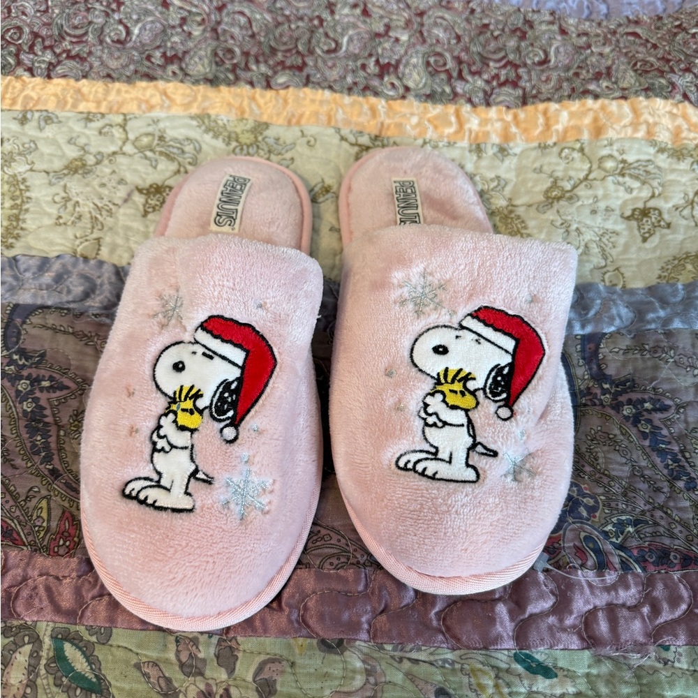 Pink Snoopy Holiday Slippers